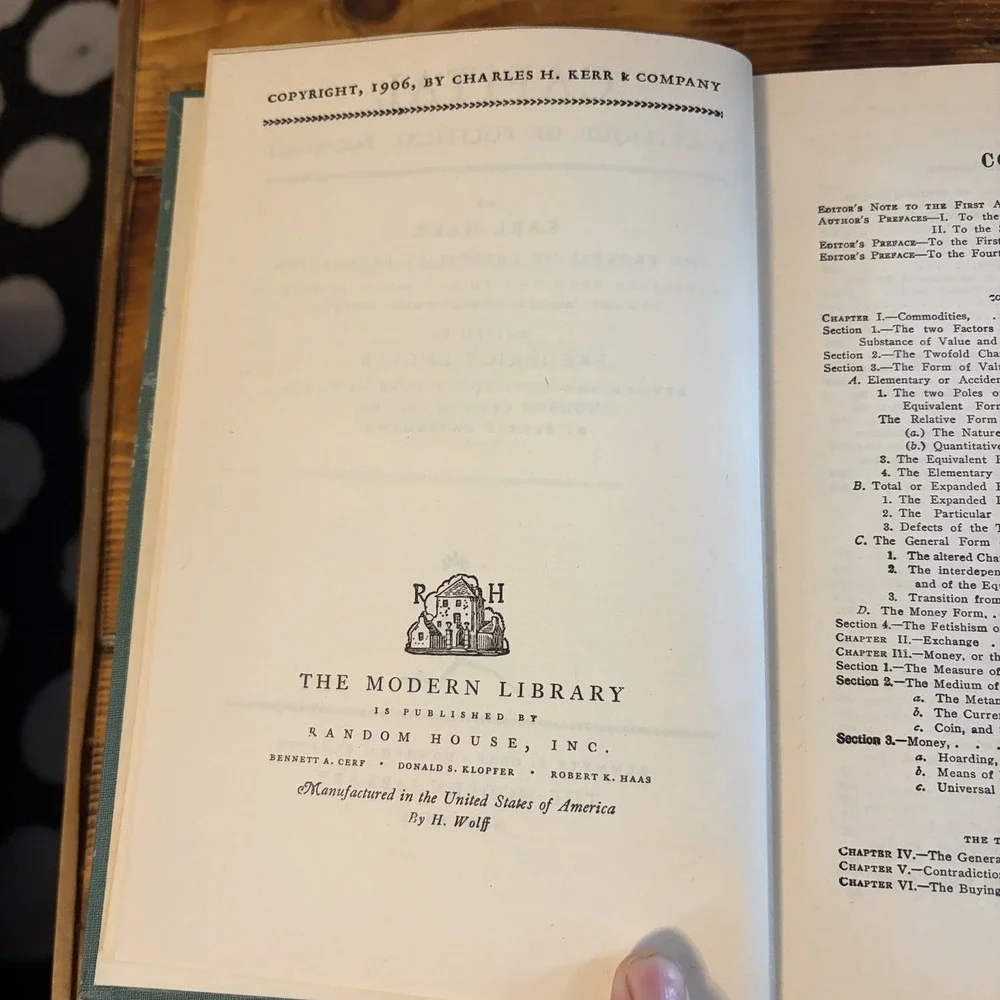 Karl Marx Capital Critique of Political Economy Modern Library‎ Random House HC